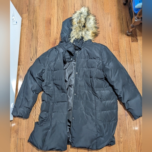 Bebe women's winter down puffer hooded jacket, black, size 3X - Picture 10 of 14